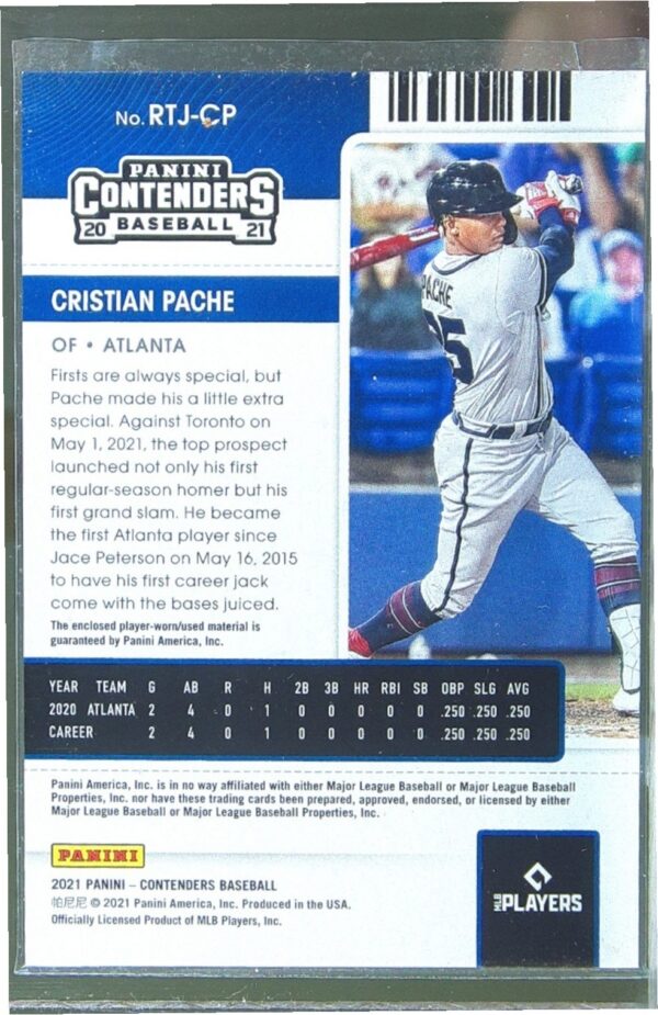 2021 Contenders Cristian Pache JSY RC #RTJ-CP Braves Rookie Ticket Jersey - Image 3