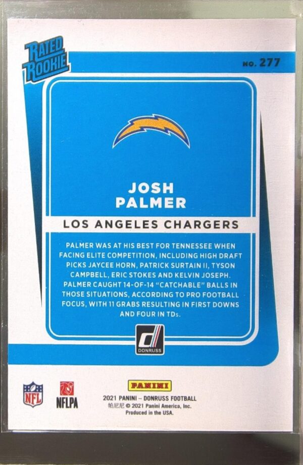 2021 Donruss Josh Palmer Press Proof Yellow RC #277 Chargers - Image 3