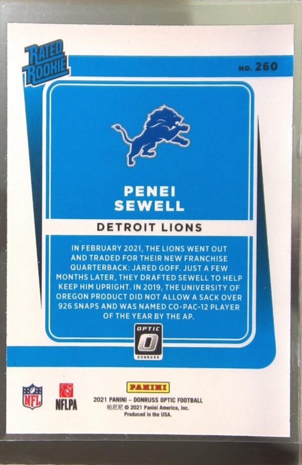 2021 Donruss Optic Penei Sewell RC #260 Lions - Image 3