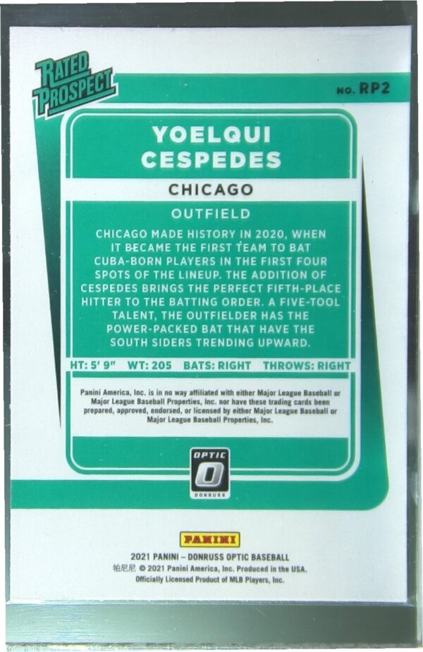 2021 Donruss Optic Yoelqui Cespedes #RP2 Sox Rated Prospect - Image 3