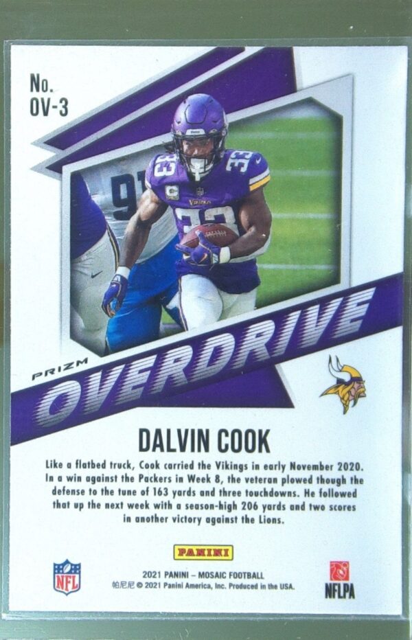 2021 Mosaic Dalvin Cook #OV-3 Vikings Overdrive Prizm Silver - Image 3