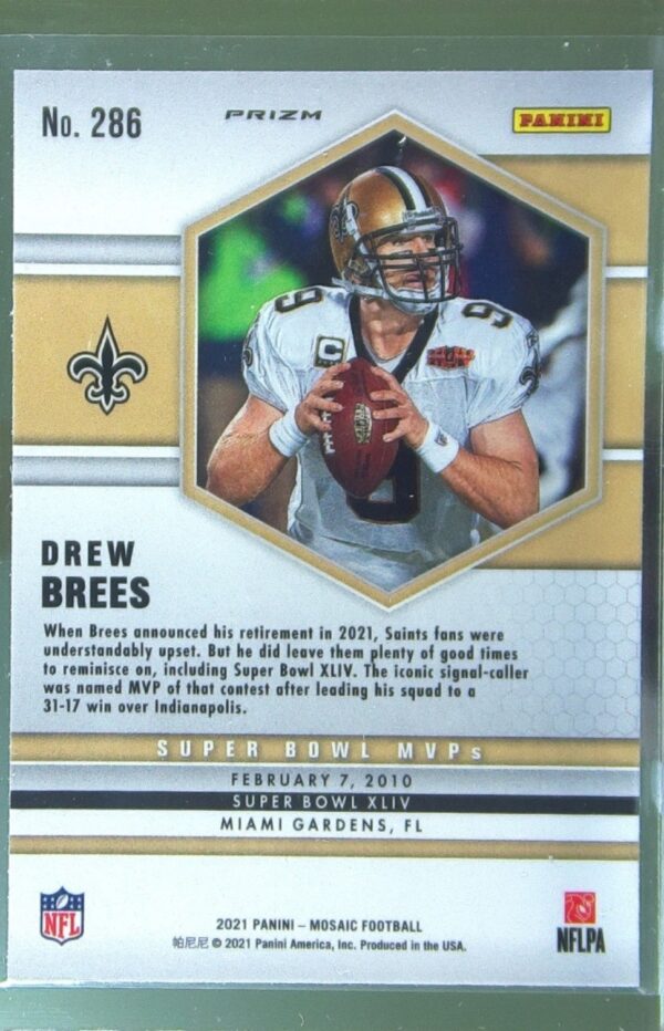 2021 Mosaic Drew Brees Prizm #286 Saints - Image 3