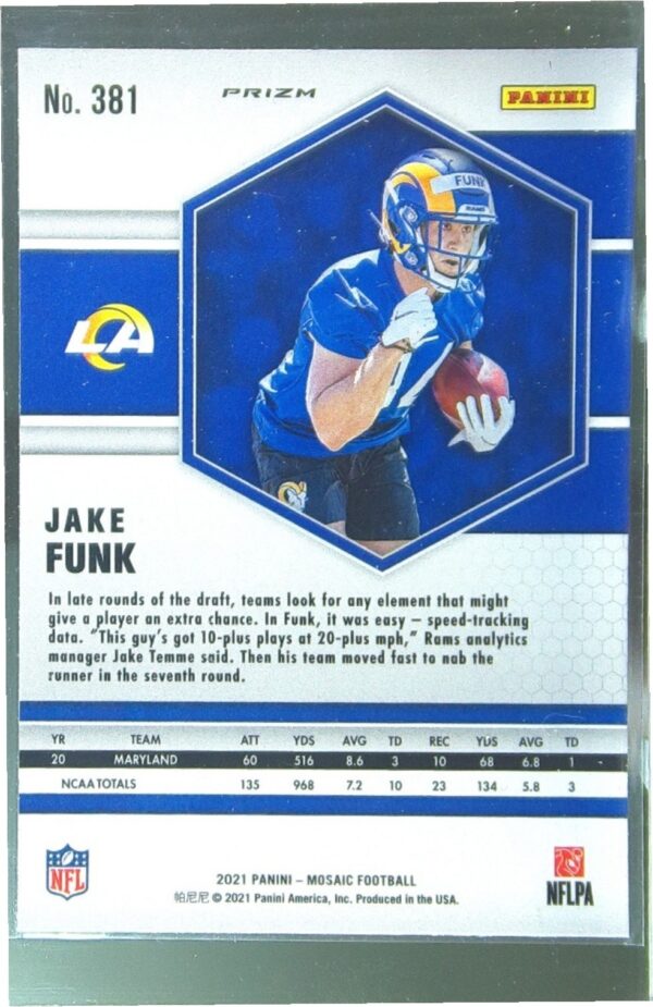 2021 Mosaic Jake Funk Prizm Reactive Orange #381 Rams - Image 3