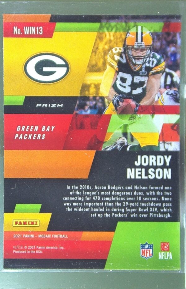 2021 Mosaic Jordy Nelson #WIN13 Packers In It to Win It - Image 3