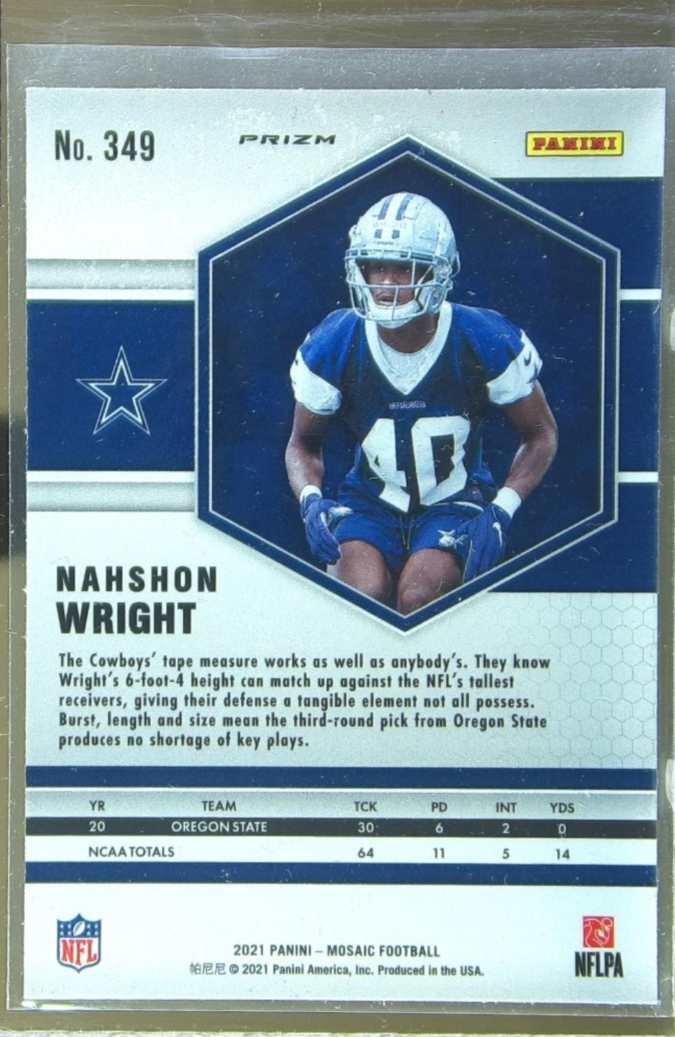 2021 Mosaic Nahshon Wright Prizm Camo Pink #349 Cowboys - Image 3