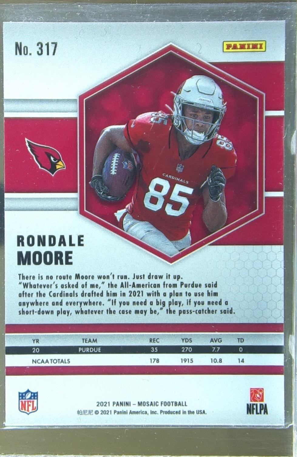 2021 Mosaic Rondale Moore RC #317 Cardinals - Image 3