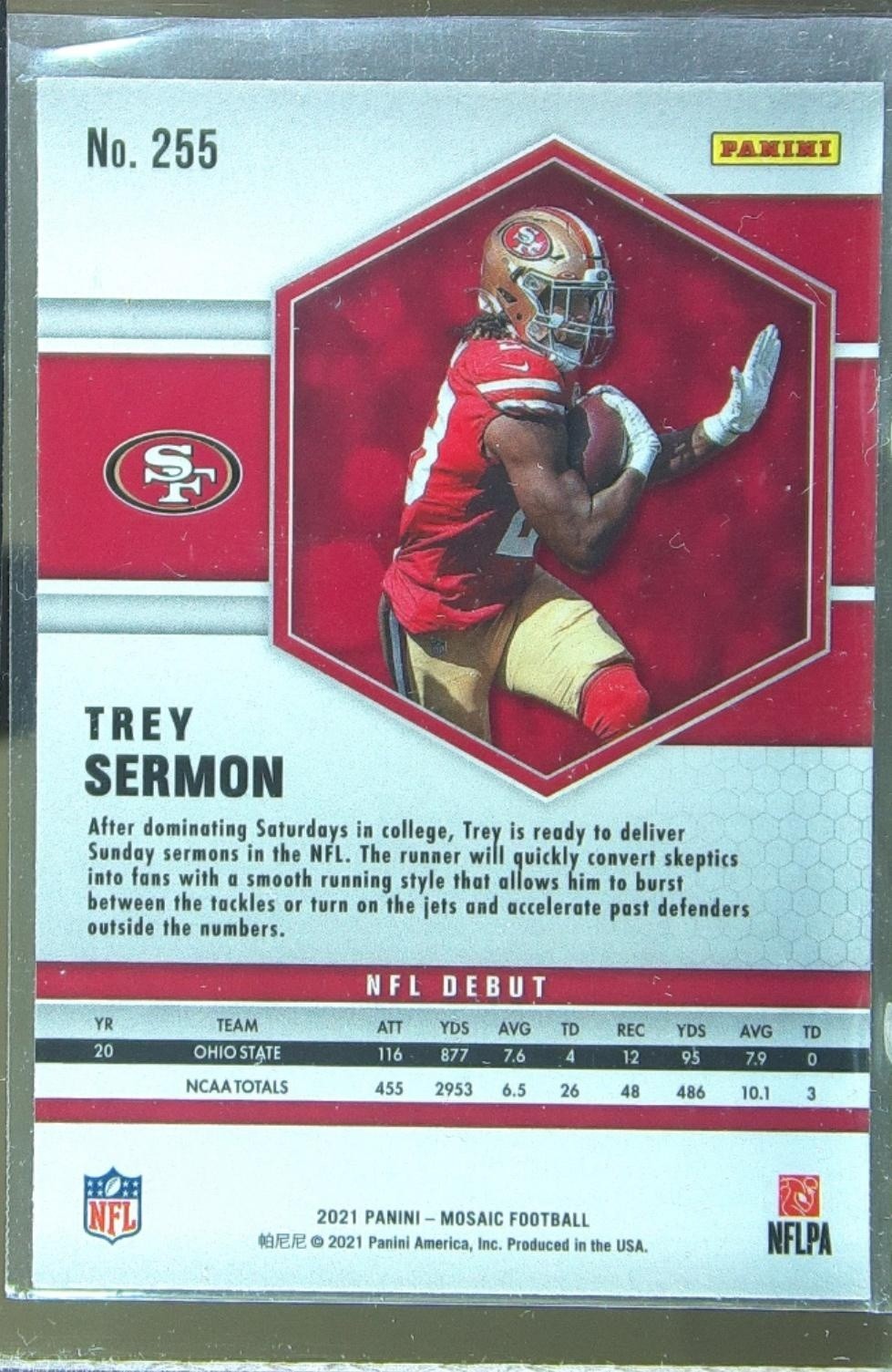 2021 Mosaic Trey Sermon RC #255 49ers - Image 3