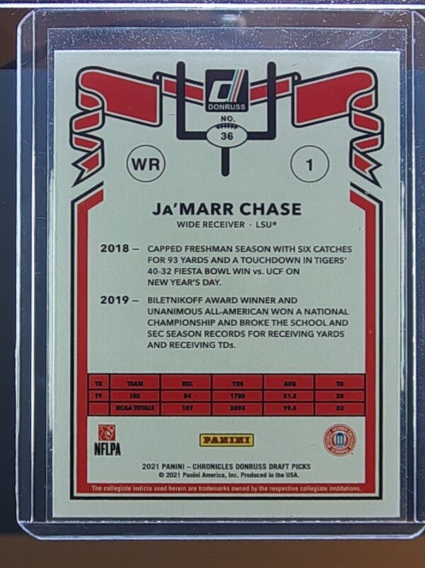 2021 Panini Chronicles Draft Picks Ja'Marr Chase #36 Tigers - Image 3