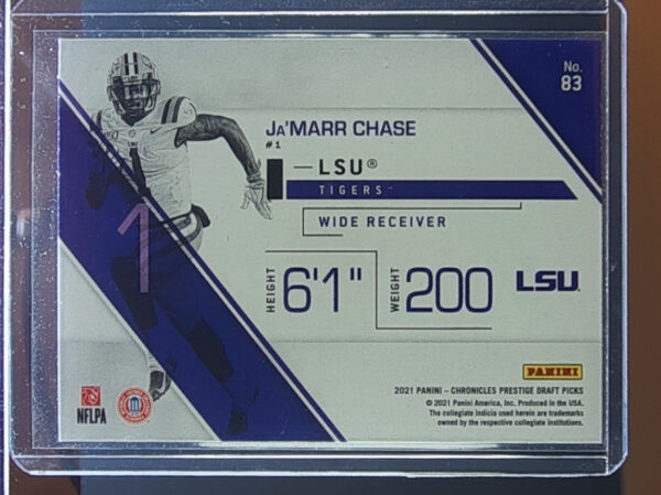 2021 Panini Chronicles Draft Picks Ja'Marr Chase #83 Tigers - Image 3