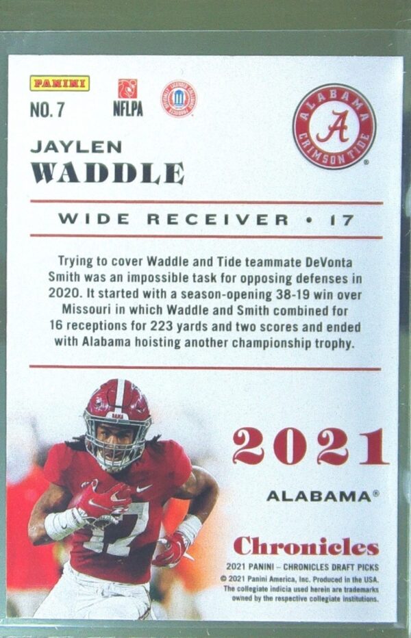 2021 Panini Chronicles Draft Picks Jaylen Waddle RC #7 Tide - Image 3