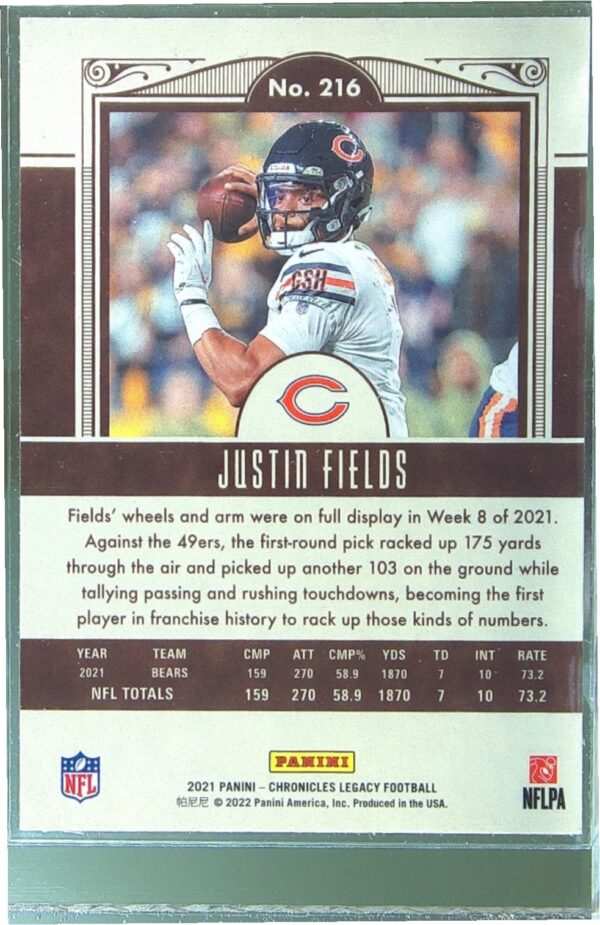2021 Panini Chronicles Justin Fields RC #216 Bears Legacy Update Rookies - Image 3