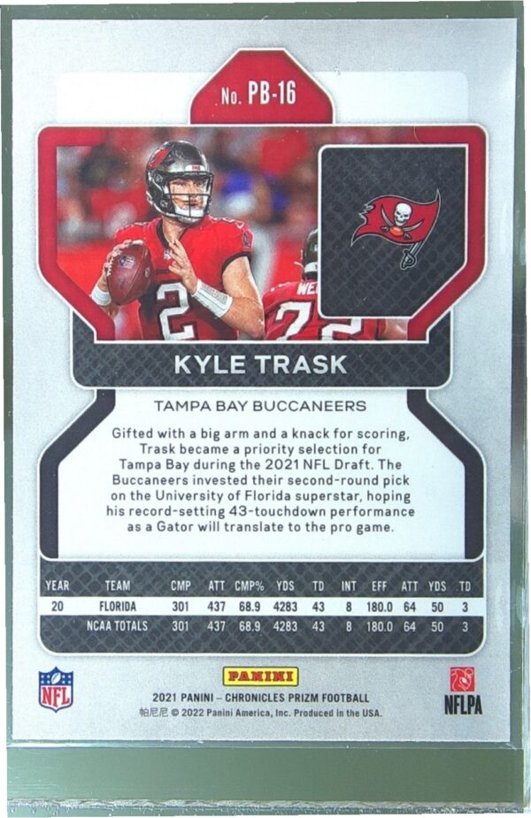 2021 Panini Chronicles Kyle Trask RC #PB-16 Buccaneers Prizm Black - Image 3