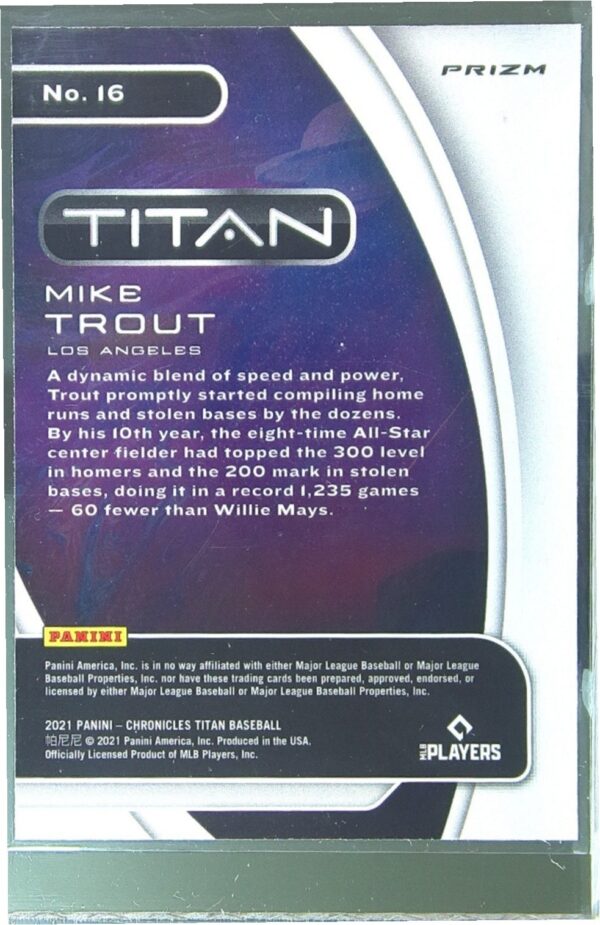2021 Panini Chronicles Mike Trout #16 Angels Titan Holo - Image 3