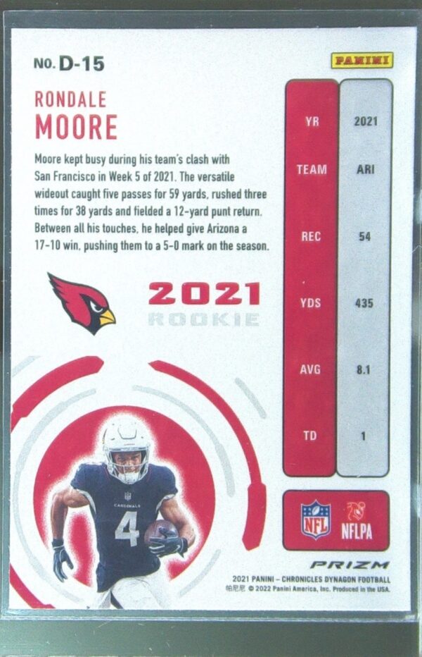 2021 Panini Chronicles Rondale Moore RC #D-15 Cardinals Dynagon Rookies Silver - Image 3