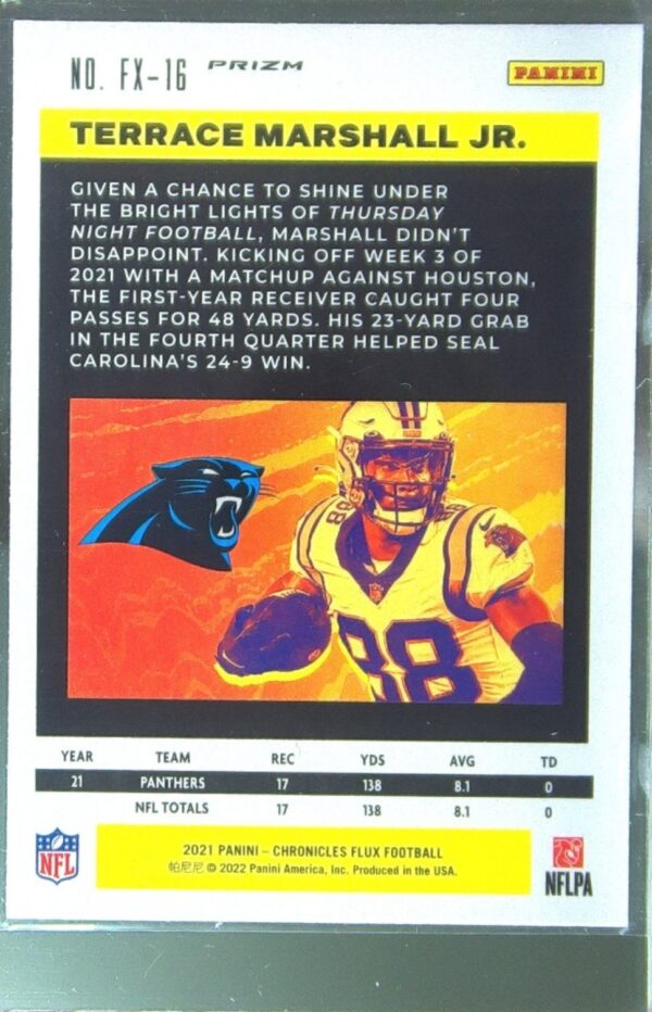 2021 Panini Chronicles Terrace Marshall Jr. RC #FX-16 Panthers Flux Silver - Image 3