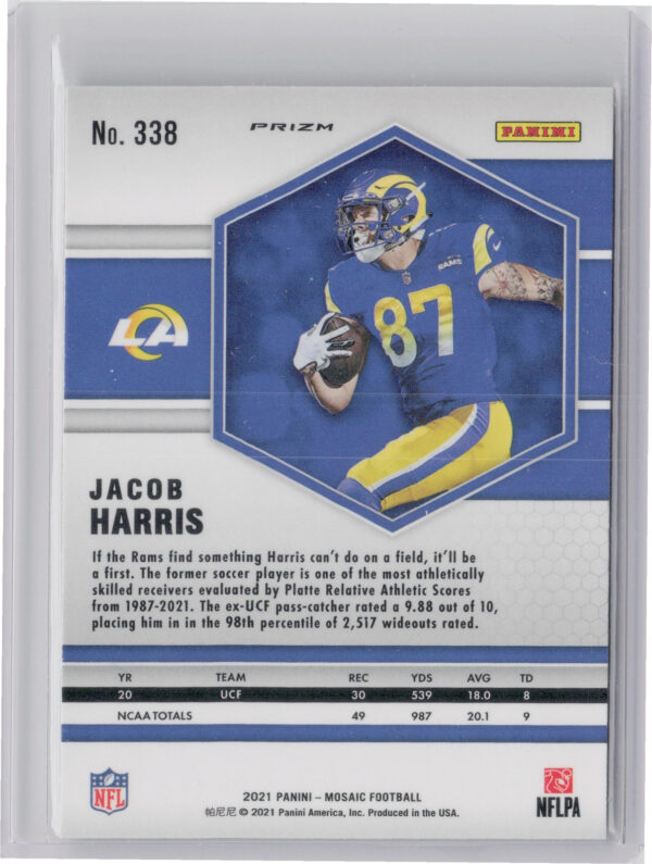 2021 Panini Mosaic Jacob Harris Prizm Red #338 Rams - Image 3