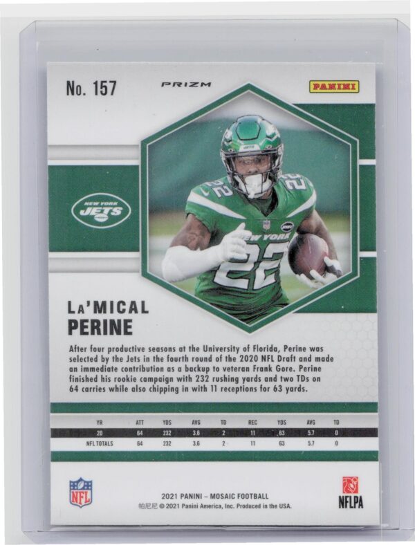 2021 Panini Mosaic La'Mical Perine Prizm Green #157 Jets - Image 3