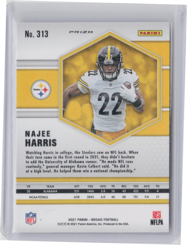 2021 Panini Mosaic Najee Harris Prizm Reactive Orange #313 Steelers - Image 3