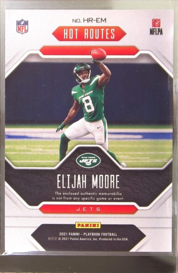 2021 Panini Playbook Elijah Moore /149 JSY #HR-EM Jets Hot Routes Gold - Image 3