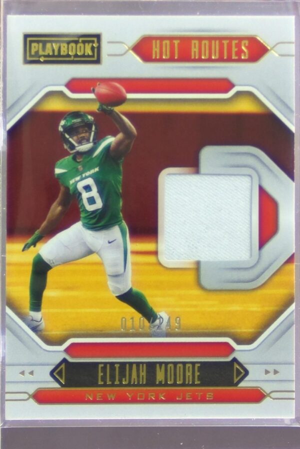 2021 Panini Playbook Elijah Moore /149 JSY #HR-EM Jets Hot Routes Gold