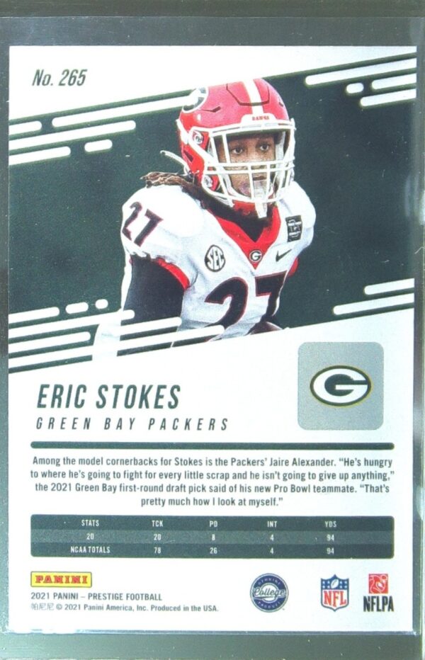 2021 Panini Prestige Eric Stokes Xtra Points Sunburst RC #265 Packers - Image 3