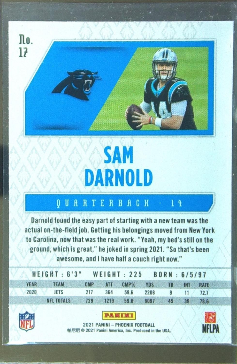 2021 Phoenix Sam Darnold Silver Lazer #17 Panthers - Image 3