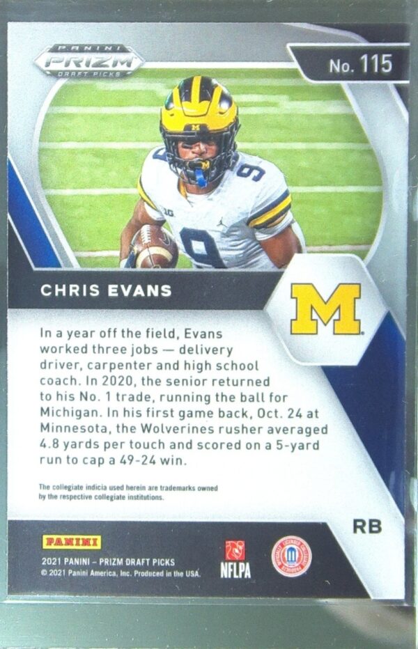 2021 Prizm Draft Picks Chris Evans RC #115 Wolverines - Image 3