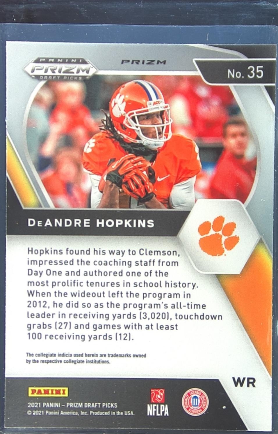 2021 Prizm Draft Picks DeAndre Hopkins Green #35 Tigers - Image 3