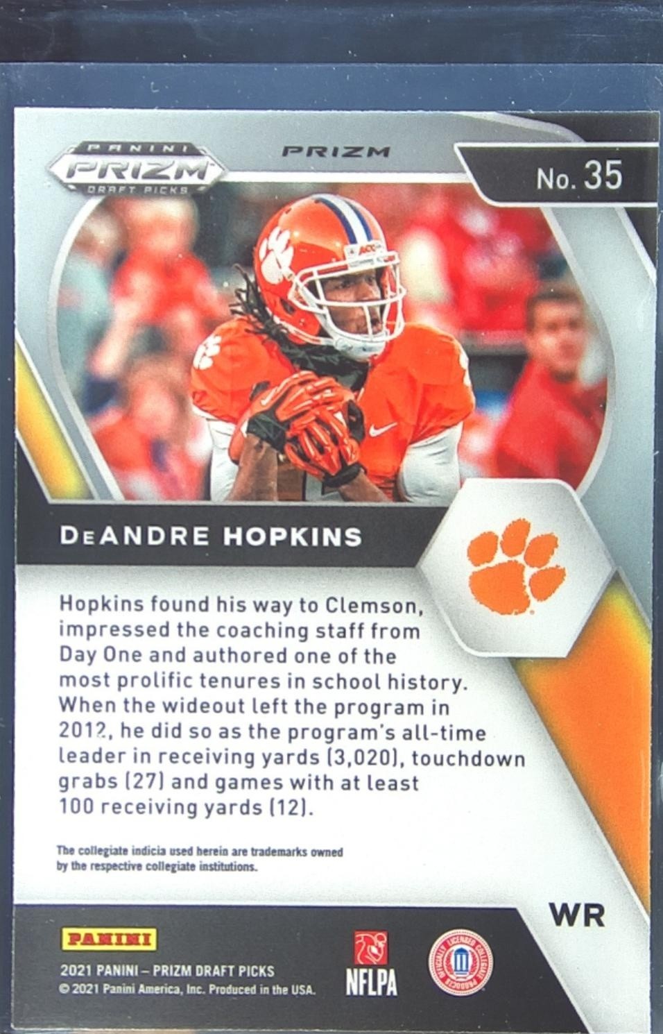 2021 Prizm Draft Picks DeAndre Hopkins Purple Wave #35 Tigers - Image 3