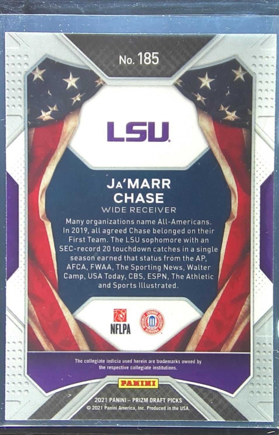 2021 Prizm Draft Picks Ja'Marr Chase RC #185 Tigers - Image 3