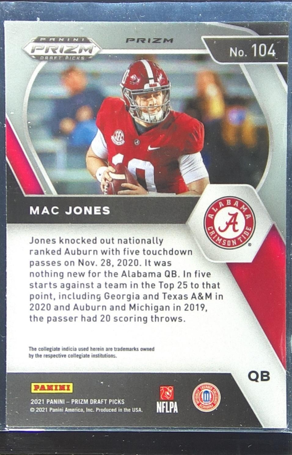2021 Prizm Draft Picks Mac Jones Green RC #104 Tide - Image 3
