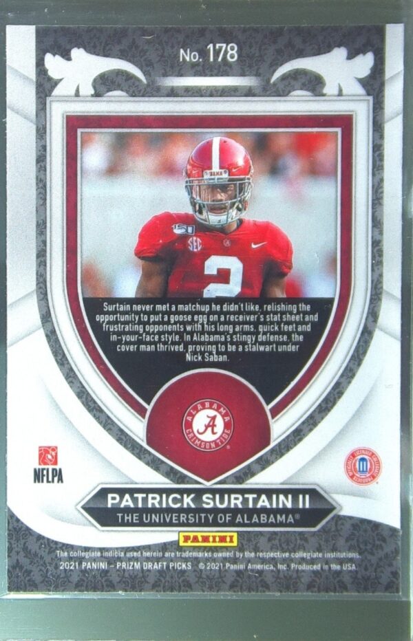2021 Prizm Draft Picks Patrick Surtain II RC #178 Tide - Image 3