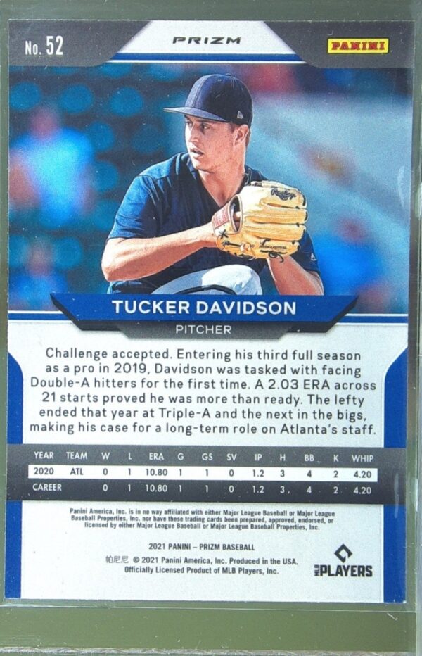 2021 Prizm Tucker Davidson Teal Wave Prizm RC #52 Braves - Image 3