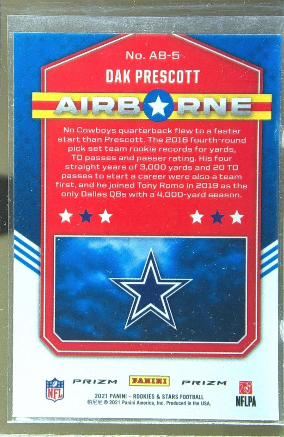 2021 Rookies & Stars Dak Prescott #AB-5 Cowboys Airborne Red Wave - Image 3