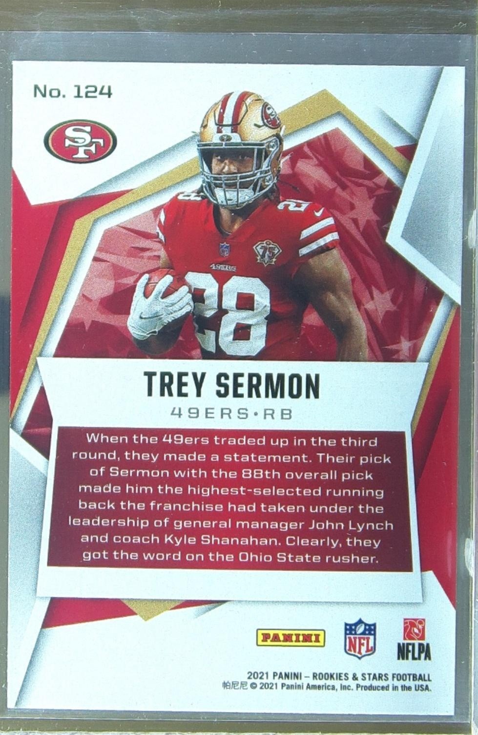2021 Rookies & Stars Trey Sermon RC #124 49ers - Image 3