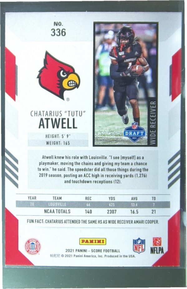 2021 Score Chatarius Atwell RC #336 Cardinals - Image 3