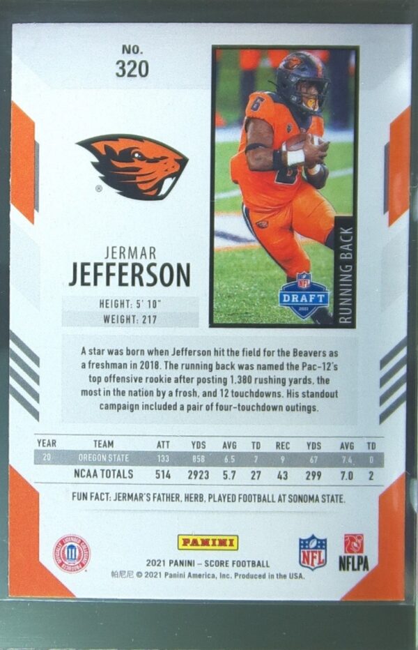2021 Score Jermar Jefferson RC #320 Beavers - Image 3