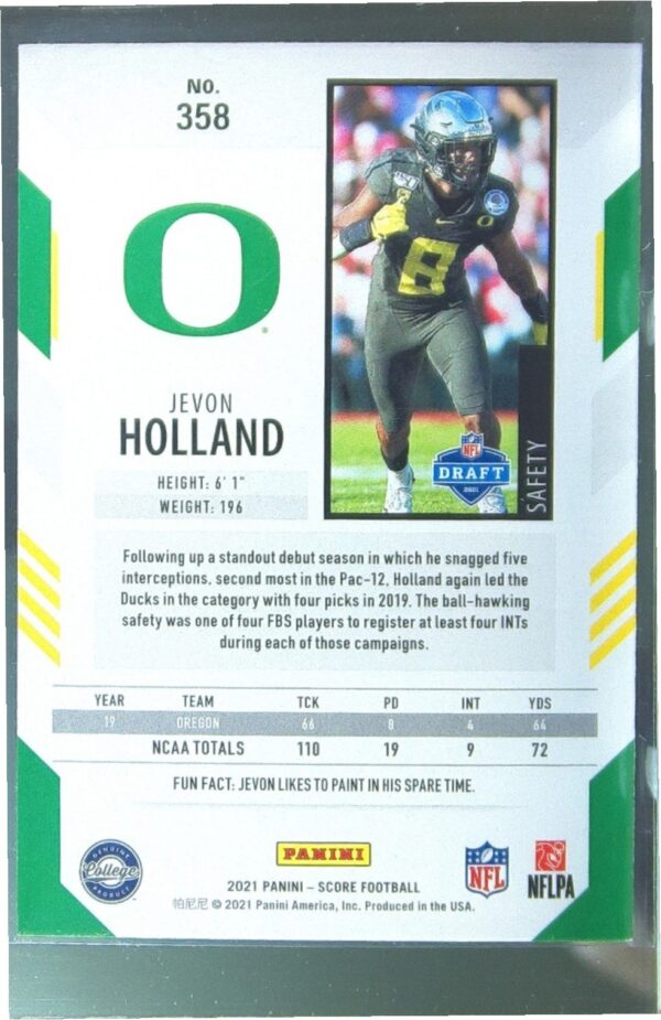 2021 Score Jevon Holland RC #358 Ducks - Image 3