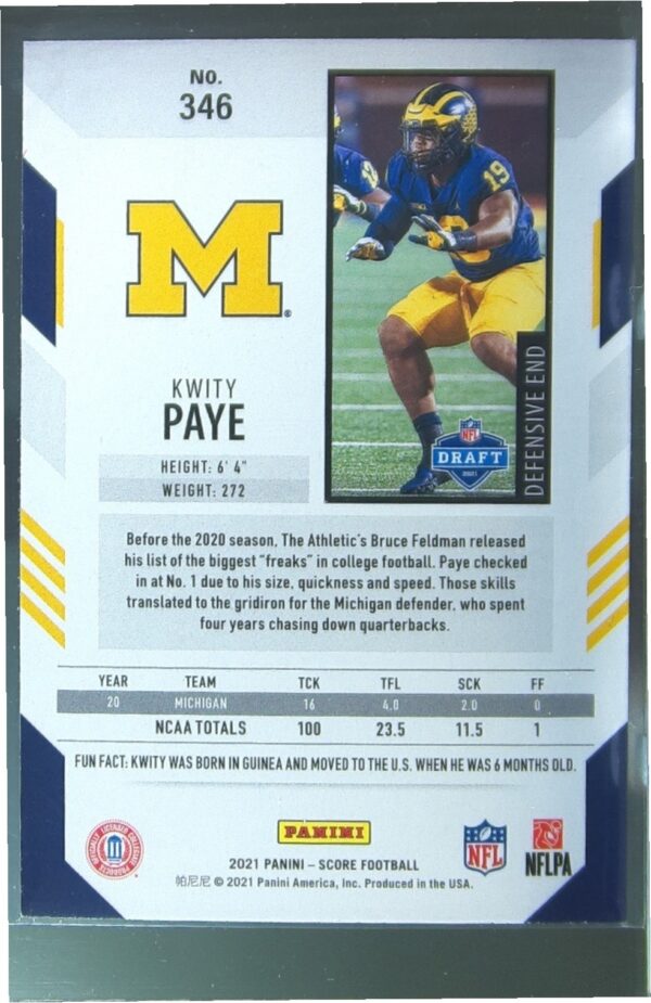 2021 Score Kwity Paye RC #346 Wolverines - Image 3