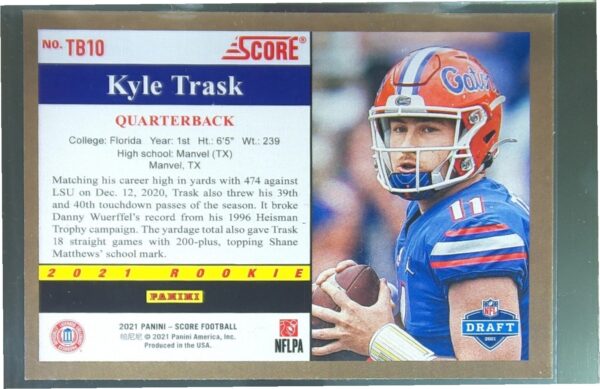 2021 Score Kyle Trask #TB10 Gators 1991 Throwback RC - Image 3