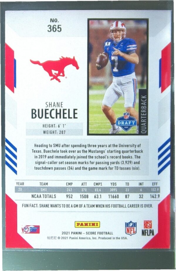 2021 Score Shane Buechele RC #365 Mustangs - Image 3