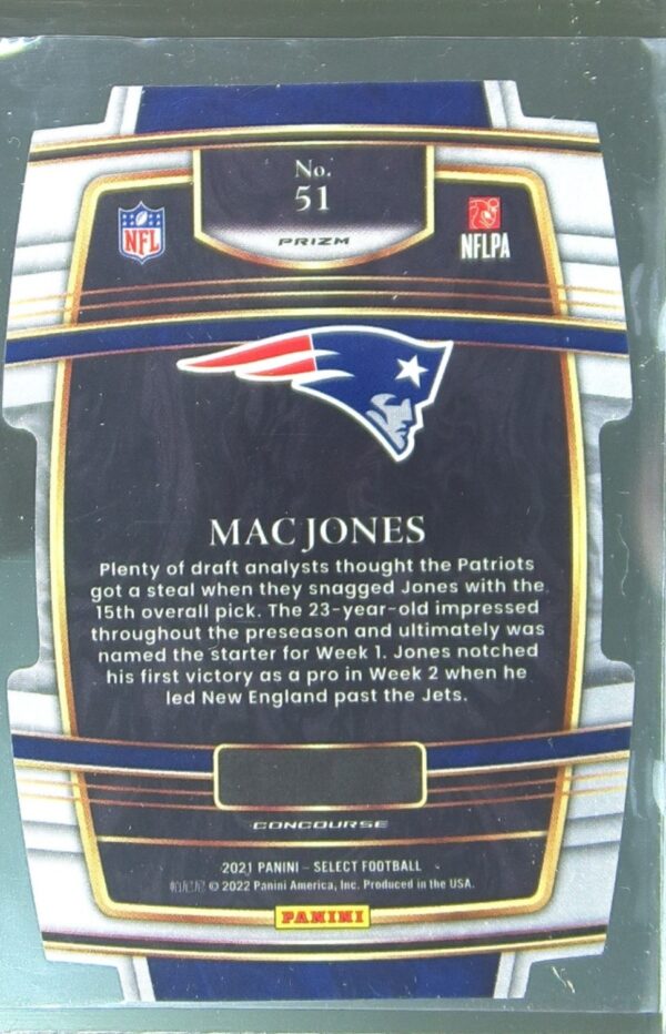 2021 Select Mac Jones Silver Prizm Die Cut RC #51 Patriots - Image 3