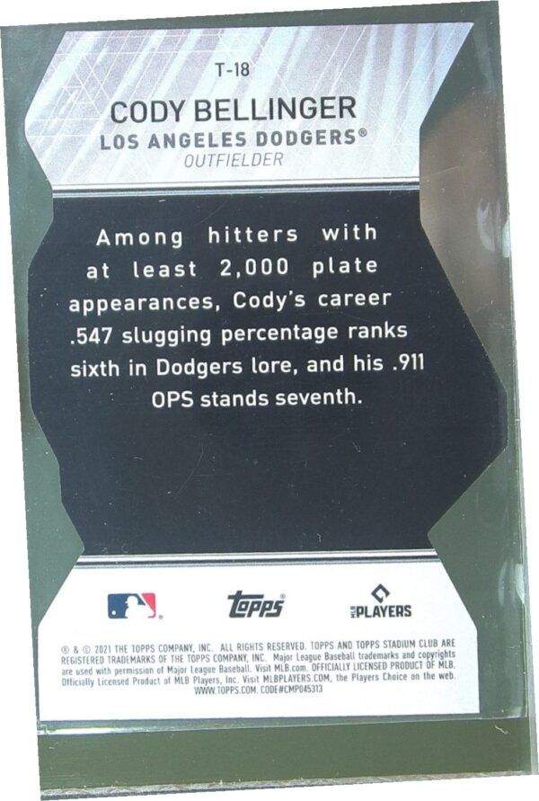2021 Stadium Club Cody Bellinger #T-18 Dodgers Triumvirates Red Die Cut - Image 3
