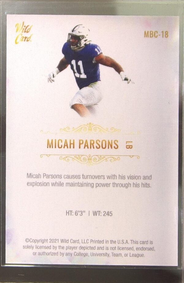 2021 Wild Card Matte Micah Parsons Retail White RC #MBC-18 Lions - Image 3