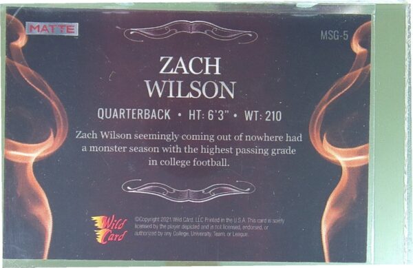 2021 Wild Card Matte Retail Zach Wilson /75 #MSG-5 Cougars Smoking Guns QBs RC - Image 3