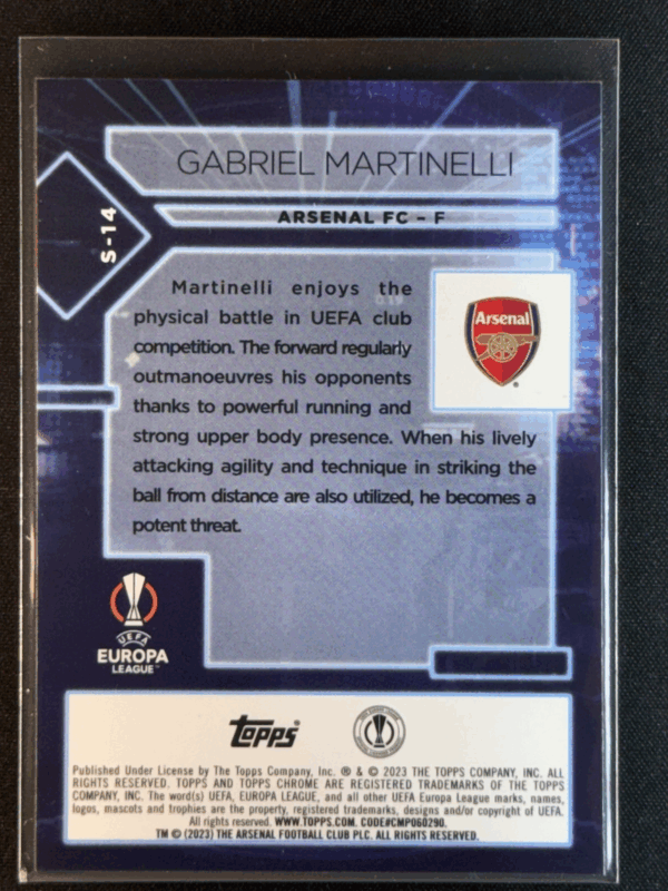 2022-23 Topps Chrome UCC Gabriel Martinelli Specimen Arsenal S-14 - Image 3