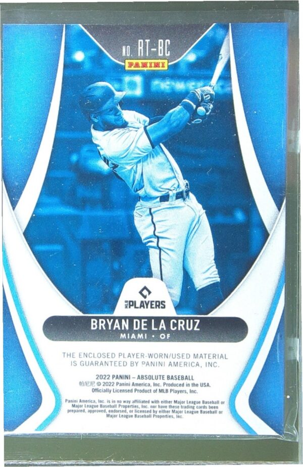 2022 Absolute Bryan De La Cruz JSY RC #RT-BC Marlins Rookie Threads Retail - Image 3