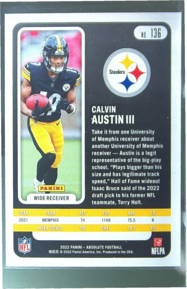 2022 Absolute Calvin Austin III Retail RC #136 Steelers - Image 3