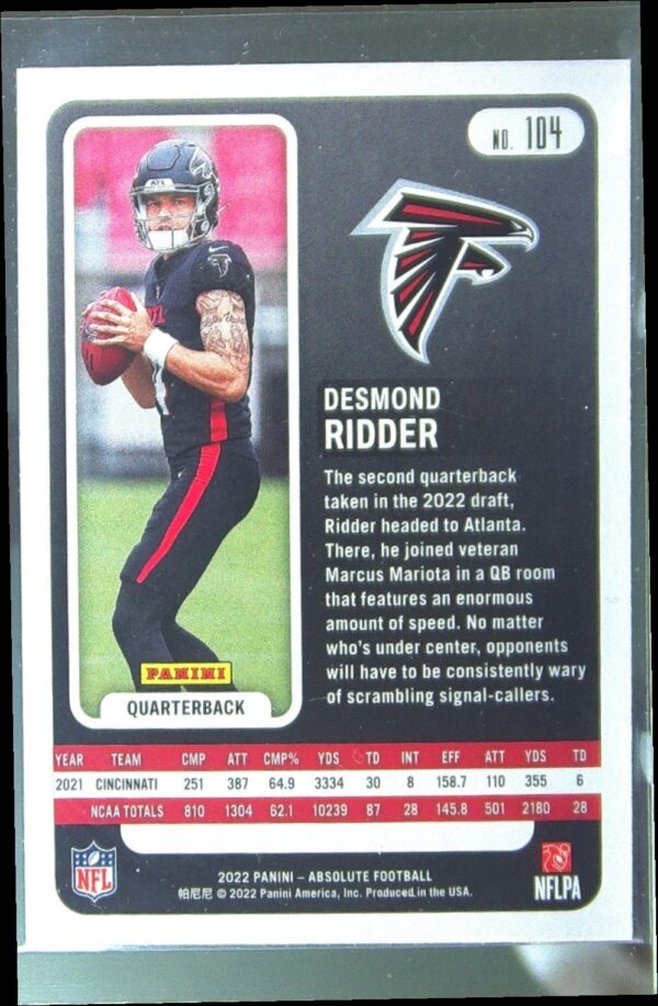 2022 Absolute Desmond Ridder Retail RC #104 Falcons - Image 3