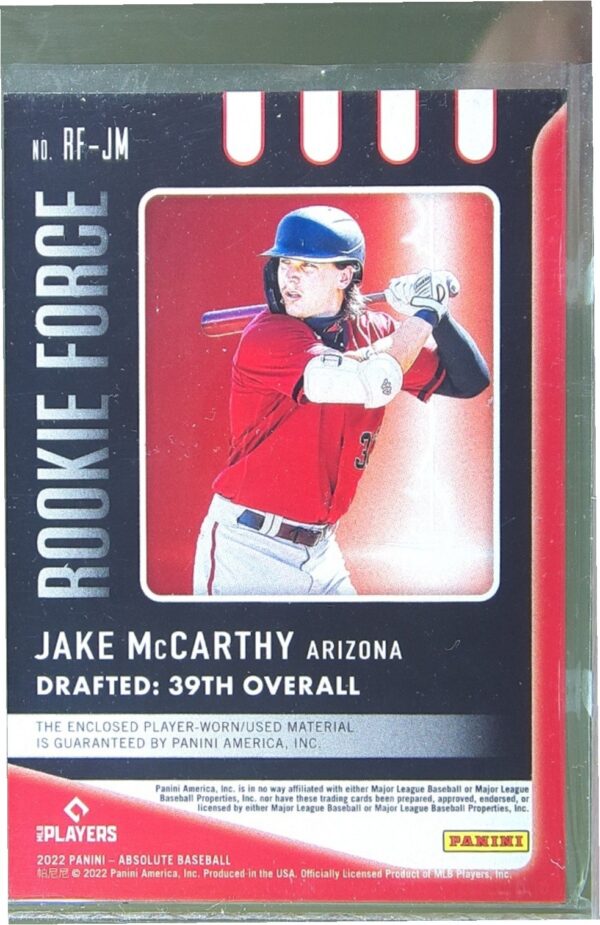 2022 Absolute Jake McCarthy /299 JSY RC #RF-JM Diamondbacks Rookie Force - Image 3